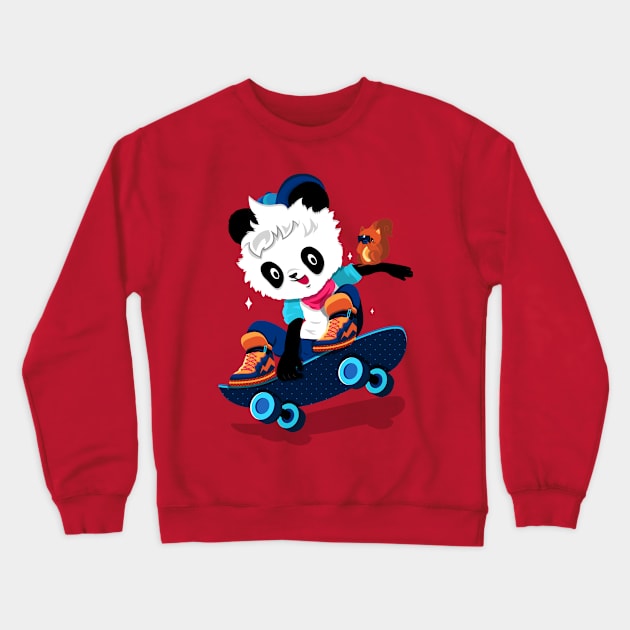 Skater Panda Crewneck Sweatshirt by franberbegal